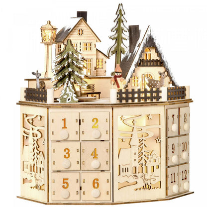 Homcom Calendrier de l'Avent de Noël avec tiroirs de compte à rebours pour enfants et adultes | Homcom Calendrier de l'Avent de Noël, table lumineuse décoration de Noël