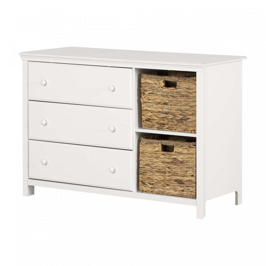 Cotton Candy 3-drawer Dresser With Storage Baskets - Pure White | Cotton Candy Commode 3 Tiroirs Avec Paniers De Rangement - Blanc Solide