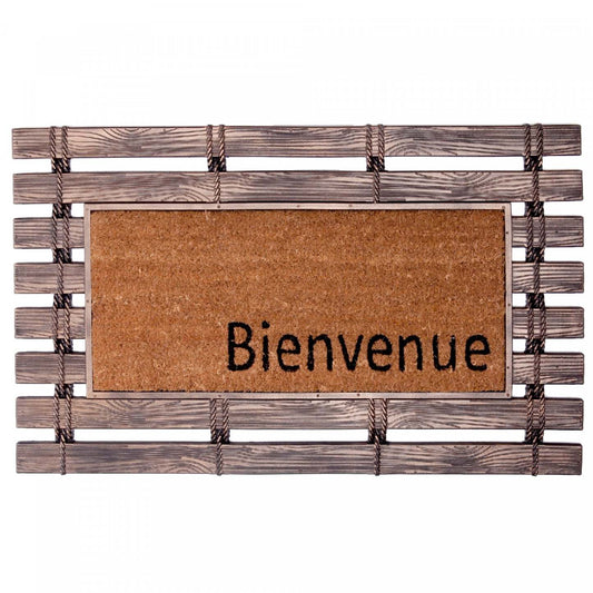 Bienvenue Tapis de sol en caoutchouc avec tapis en coco | Tapis de plancher « Bienvenue » représentant une clôture en caoutchouc avec fibre de coco
