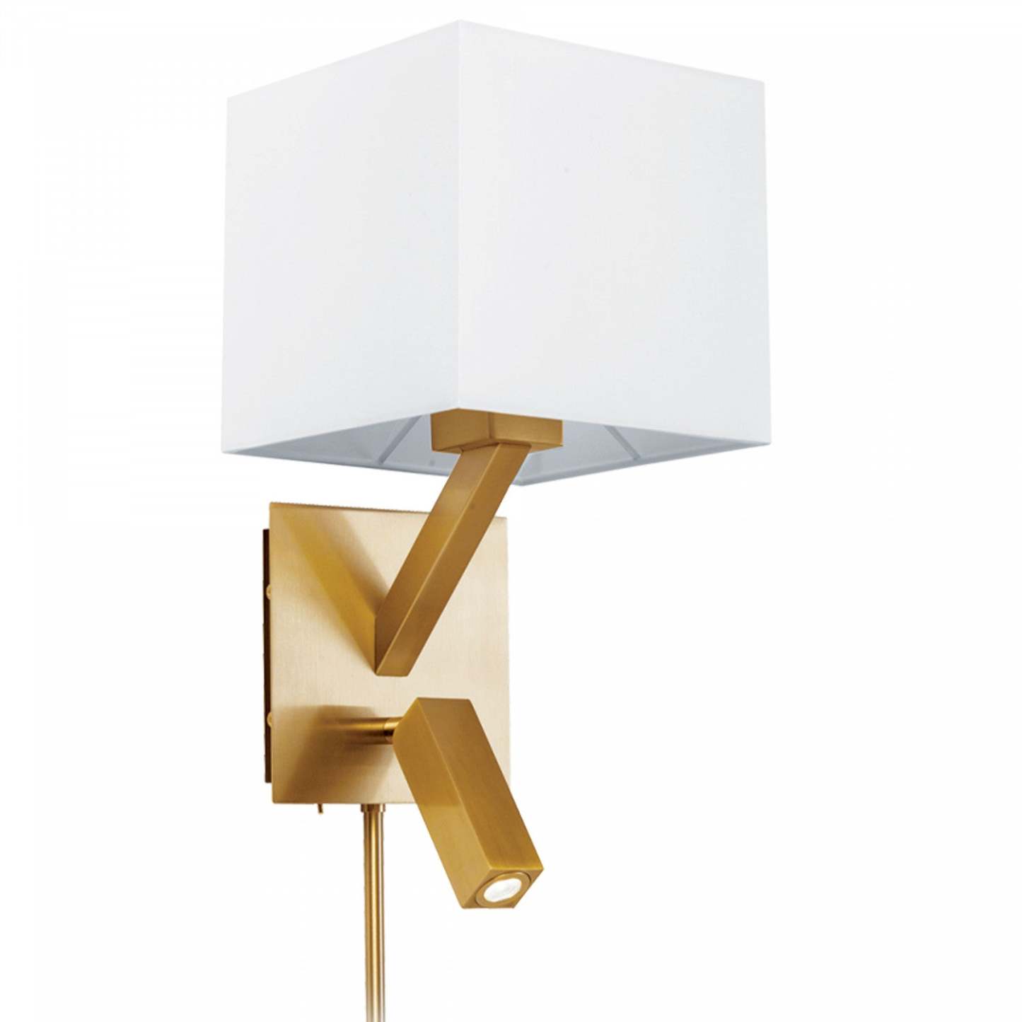 Dainolite LED Reading Light 1 Light Wall Sconce With LED Reading Light Aged Brass Finish White Shade Lamp|Applique murale de Dainolite avec lampe de lecture à DEL, abat-jour blanc, fini laiton vieilli et 1 ampoule