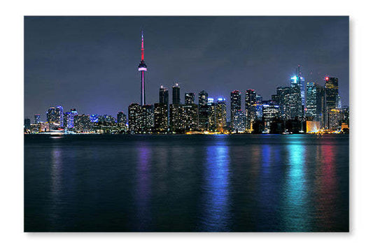Toronto City At Night 28x42 Wall Art Frame And Fabric Panel| Toronto City At Night 28 po x 42 po : Cadre d'art mural et panneau de tissu|D44G0QSY
