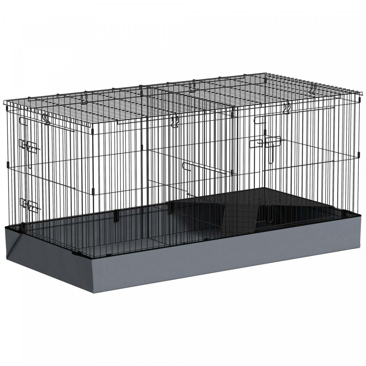 Cage pour cochon d'Inde Pawhut avec un dessus amovible, enclos pour petits animaux avec 2 zones séparées, doublure de fond imperméable, rampe, perchoir, pour lapins, hérissons, cochons d'Inde, noir