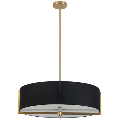 Dainolite Preston 4 Light Pendant 26 Dia Aged Brass Black Shade Lamp|Luminaire suspendu Preston de Dainolite de 26 po de diamètre avec abat-jour noir, fini laiton vieilli et 4 ampoules