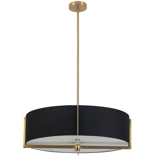 Dainolite Preston 4 Light Pendant 26 Dia Aged Brass Black Shade Lamp|Luminaire suspendu Preston de Dainolite de 26 po de diamètre avec abat-jour noir, fini laiton vieilli et 4 ampoules