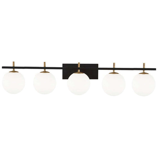 Dainolite Vivaldi 5 Light Vanity Light Matte Black/Aged Brass Lamp|Lumière de coiffeuse Vivaldi de Dainolite avec fini noir mat et laiton vieilli, et 5 ampoules
