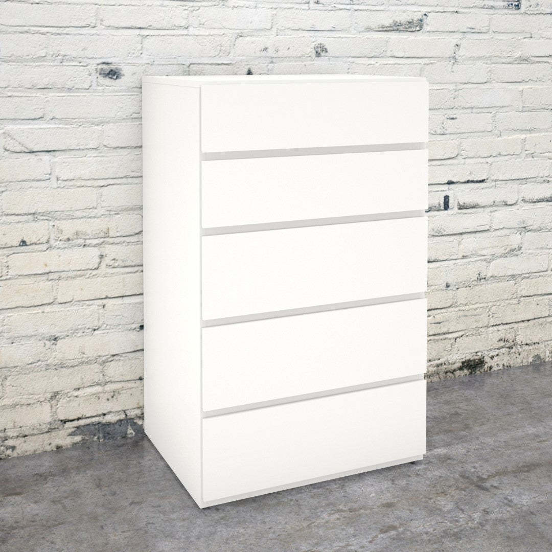 Commode à 5 tiroirs Nordika - Blanc | Commode verticale Nordika à 5 tiroirs - blanche | D08H2HAUT