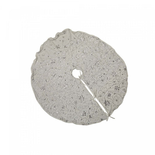 Swirly Snowflake Fleece Tree Skirt White Christmas Tree|Cache-pied d'arbre de Noël en molleton blanc à motif de flocons virevoltants