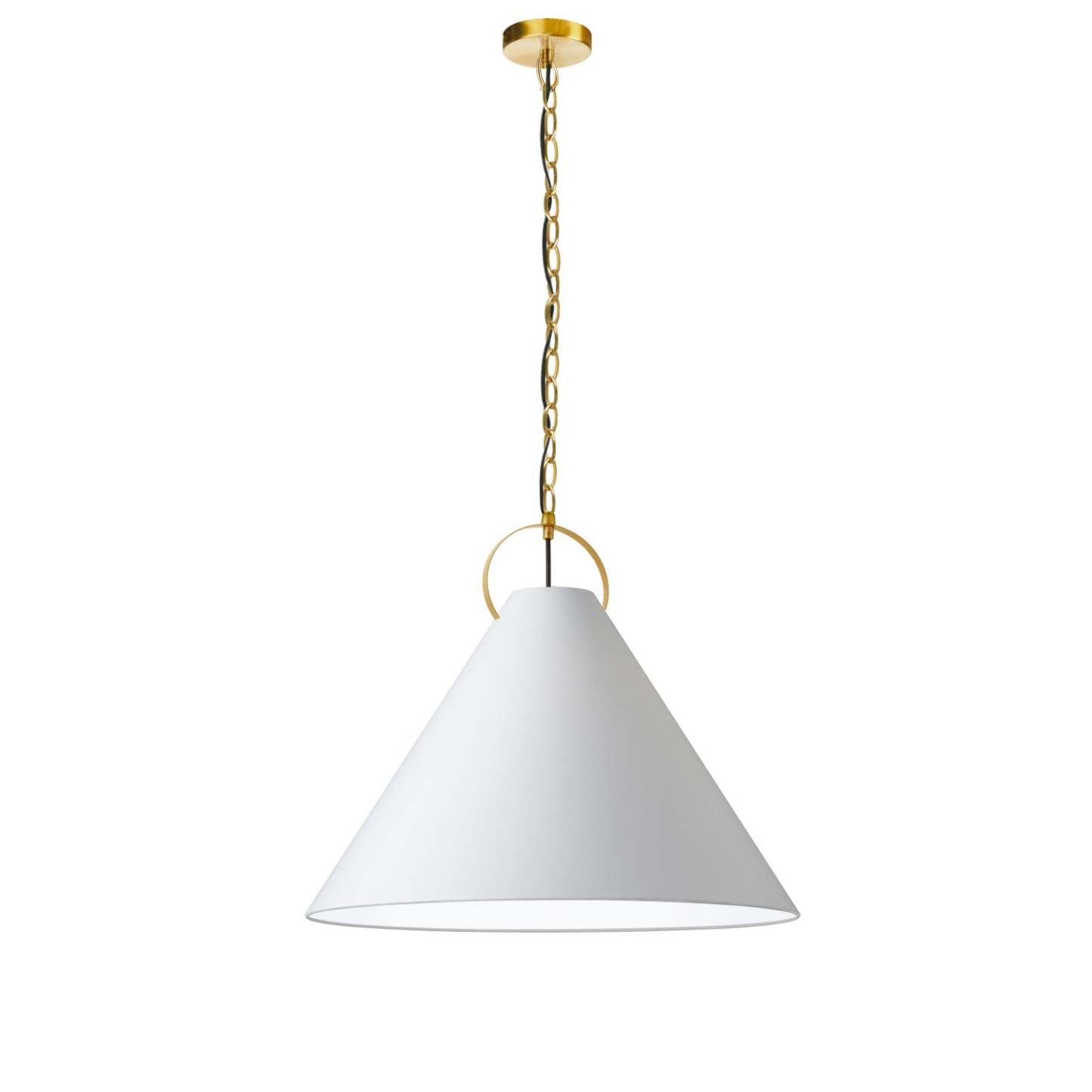 Dainolite Princeton 1 Light Pendant 24 Dia Aged Brass Finish White Shade Lamp|Luminaire suspendu Princeton de Dainolite de 24 po de diamètre avec abat-jour blanc, fini laiton vieilli et 1 ampoule