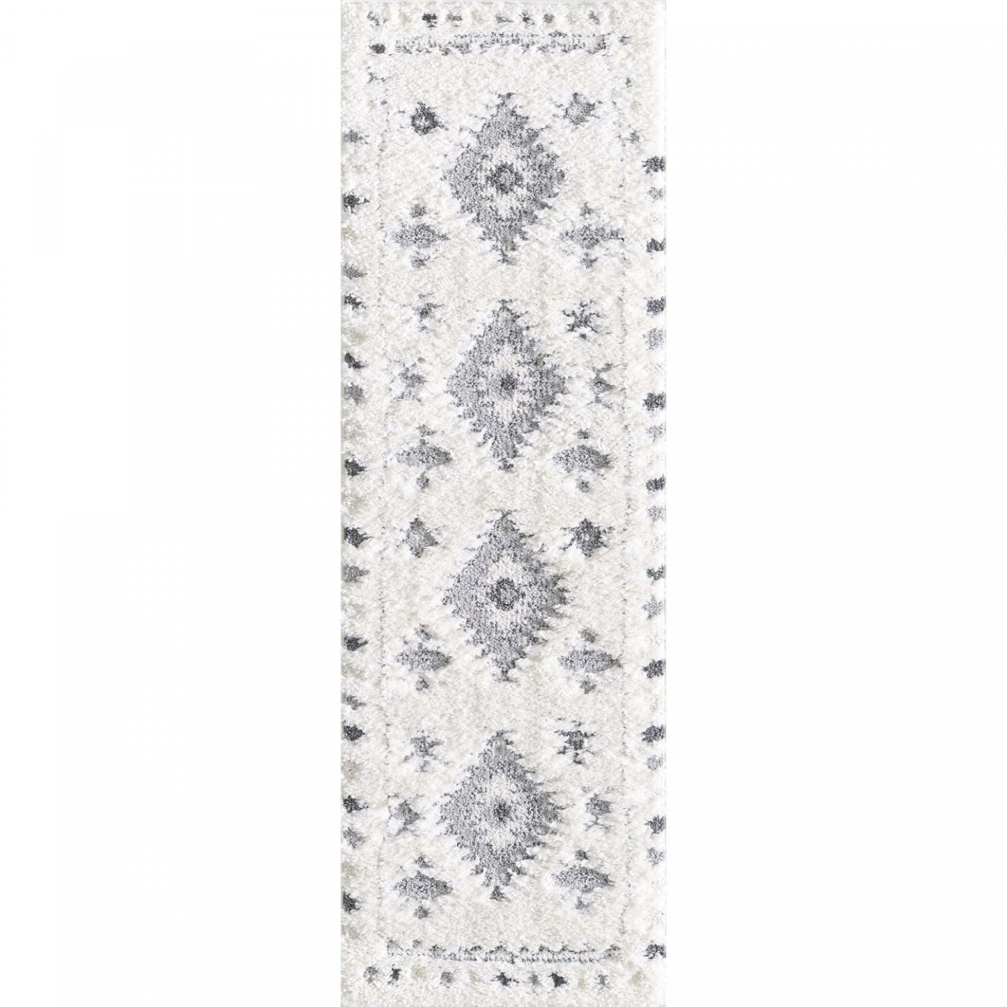 Carpette à poil long Lola grise à motif de diamants - 2 pi 7 po x 8 pi