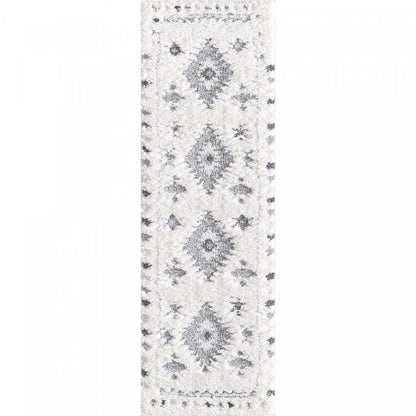 Carpette à poil long Lola grise à motif de diamants - 2 pi 7 po x 8 pi