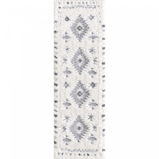 Carpette à poil long Lola grise à motif de diamants - 2 pi 7 po x 8 pi