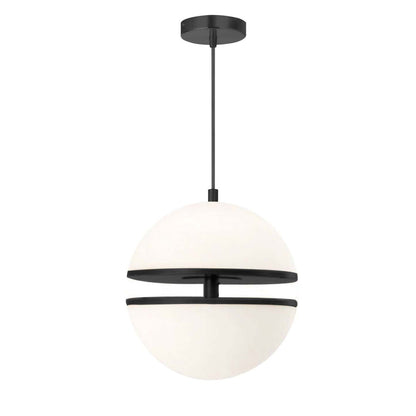 Dainolite Atomic Pendant 30w Matte Black White Glass Lamp|Luminaire suspendu Atomic de Dainolite en verre blanc, avec fini noir mat et ampoule de 30 W