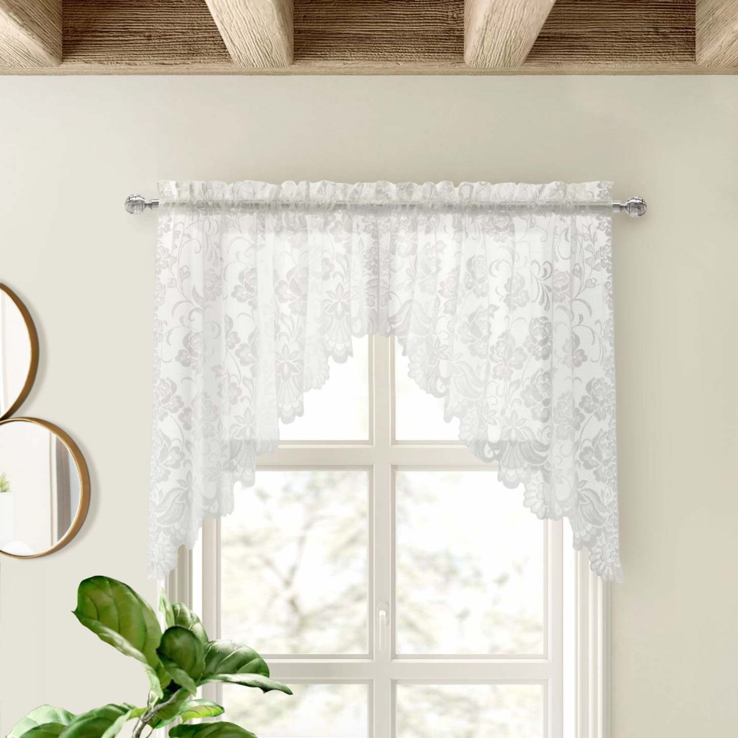 Habitat Limoges White Sheer Rod Pocket Swag Valance Set - 72 x 32|Ensemble de cantonnière festonnée transparente passe-tringle Limoges blanc d'Habitat - 72 x 32