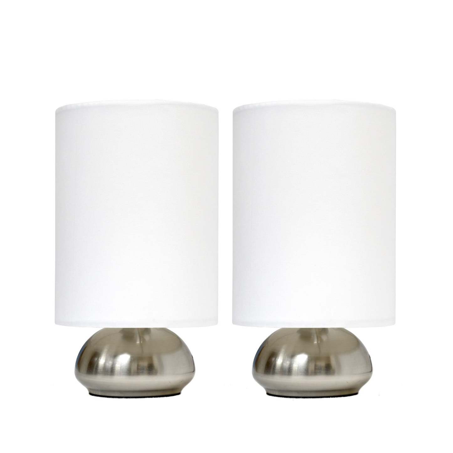 Simple Designs Gemini 2 Pack Mini Touch Lamp with Brushed Nickel Base And Ivy Fabric Shades Ensemble de lampes|Ensemble 2 mini lampes tactiles gémeaux Simple Designs avec base nickel brossé|D21F8MN0