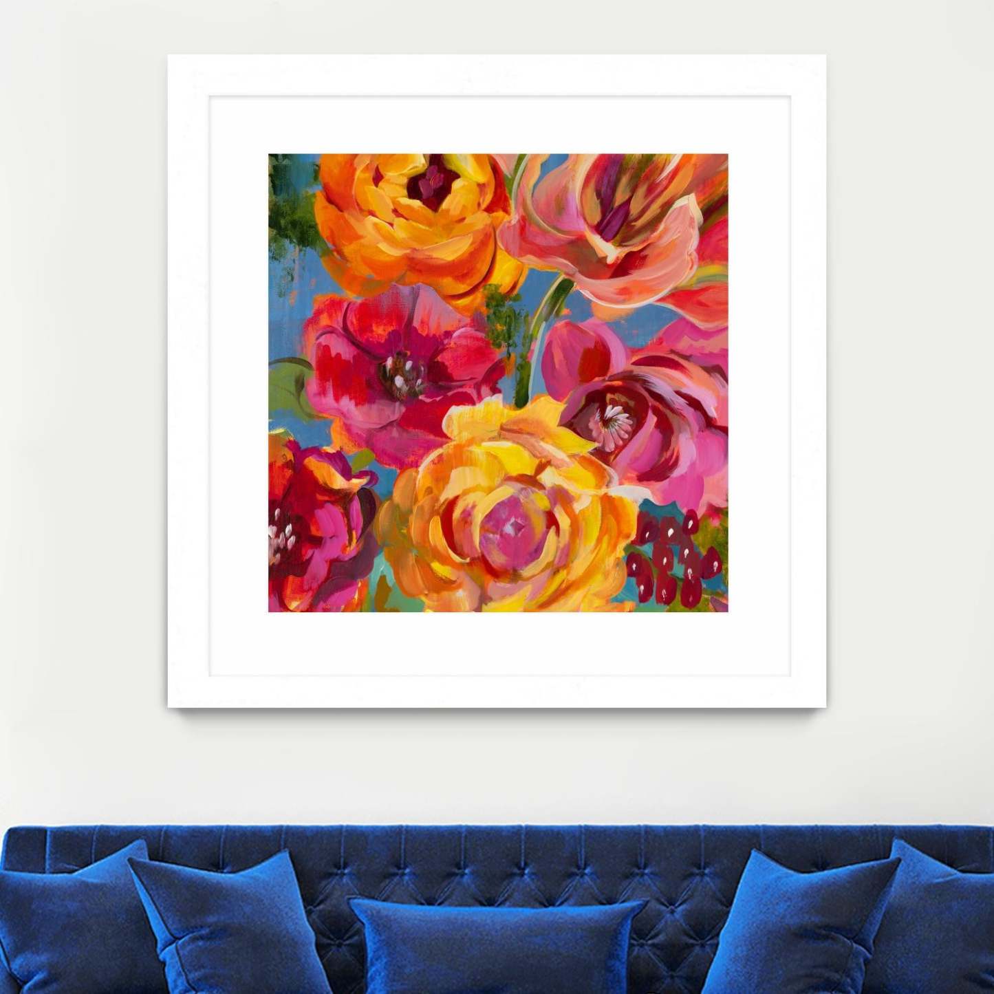 Spring Bouquet V32 Matted and Framed White 30x30 Wall Art|Œuvre d'art murale encadrée blanche et mate « Spring Bouquet V32 » 30 x 30