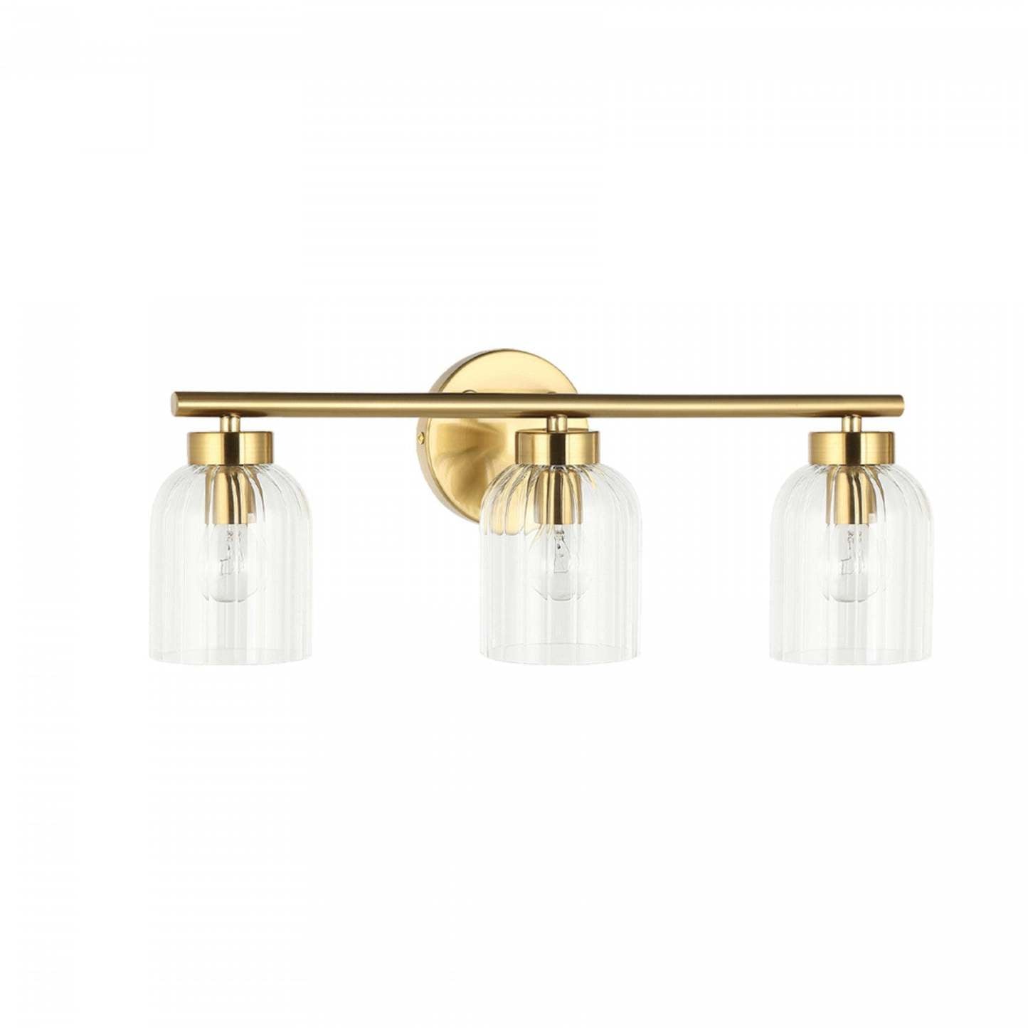 Dainolite Vienna 3 Light Incandescent Vanity Aged Brass Clear Ribbed Glass Lamp|Lumière de coiffeuse Vienna de Dainolite en verre orienté transparent, avec fini laiton vieilli et 3 ampoules incandescentes