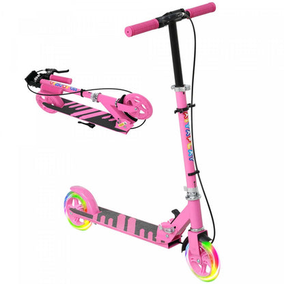 Trottinette Qaba pour enfants de 3 à 8 ans, trottinettes pliantes légères avec roues lumineuses, guidon réglable sur 4 niveaux, frein arrière et frein à main pour filles et garçons, rose