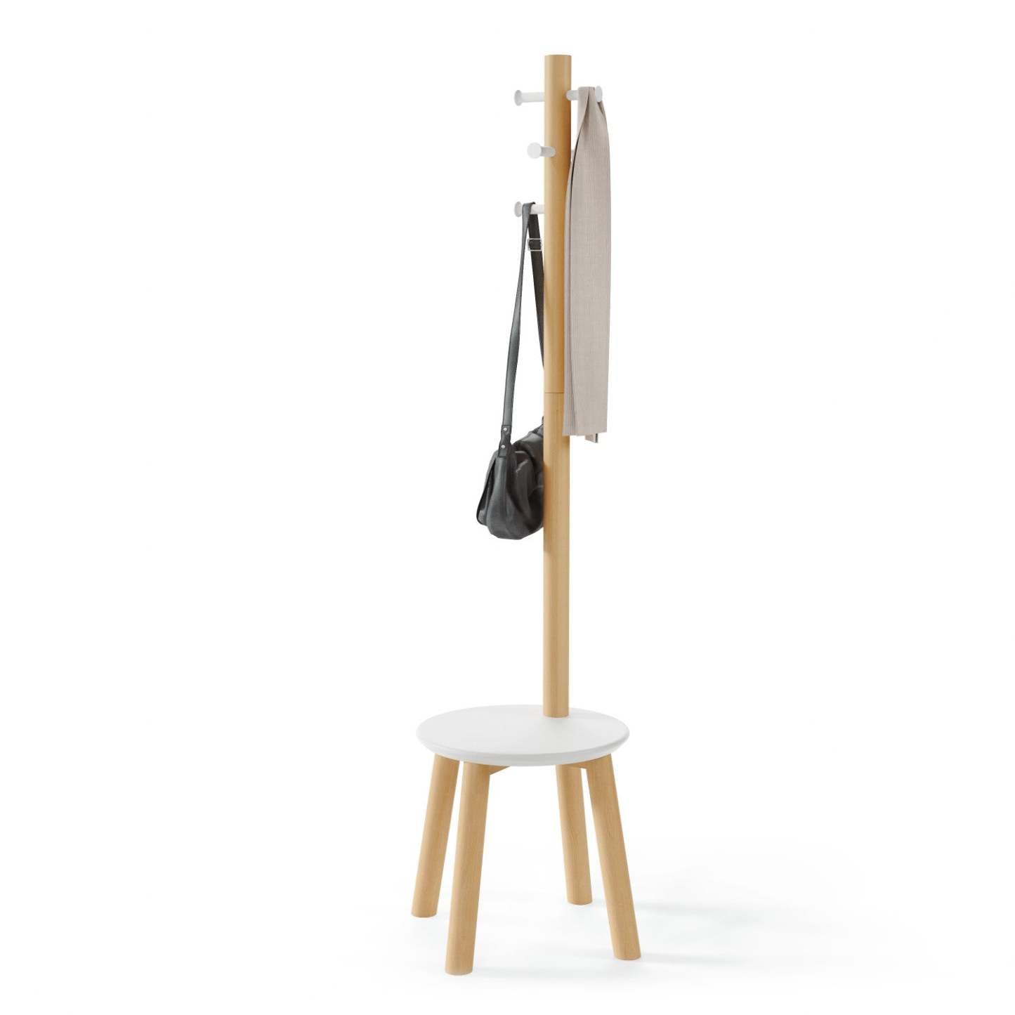 Tabouret et porte-manteau pilier en bois moderne Umbra - Blanc et naturel|Portemanteau et tabourets modernes Pilier de Umbra en bois - blancs et naturels