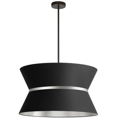 Dainolite Caterine 4 Light Pendant 24 Dia Matte Black Finish Silver Ring/Black Shade Lamp|Luminaire suspendu Caterine de Dainolite de 24 po de diamètre, avec abat-jour noir, anneau argenté, fini noir mat et 4 ampoules