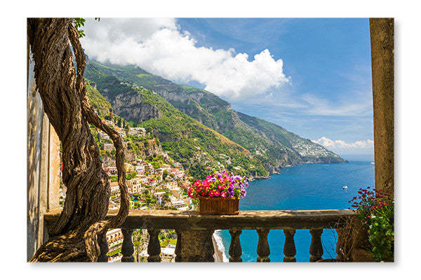 Vue magnifique de la ville de Positano, cadre mural et panneau de tissu 28 x 42 po | Vue magnifique de la ville de Positano 28 po x 42 po : Cadre d'art mural et panneau de tissu | D44G3HKJ
