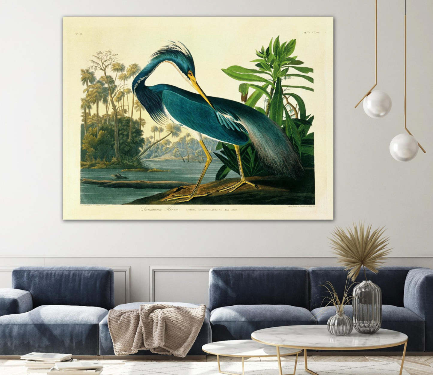 Œuvre d'art murale géante « Louisiana Heron Plate 217 » 72 x 54