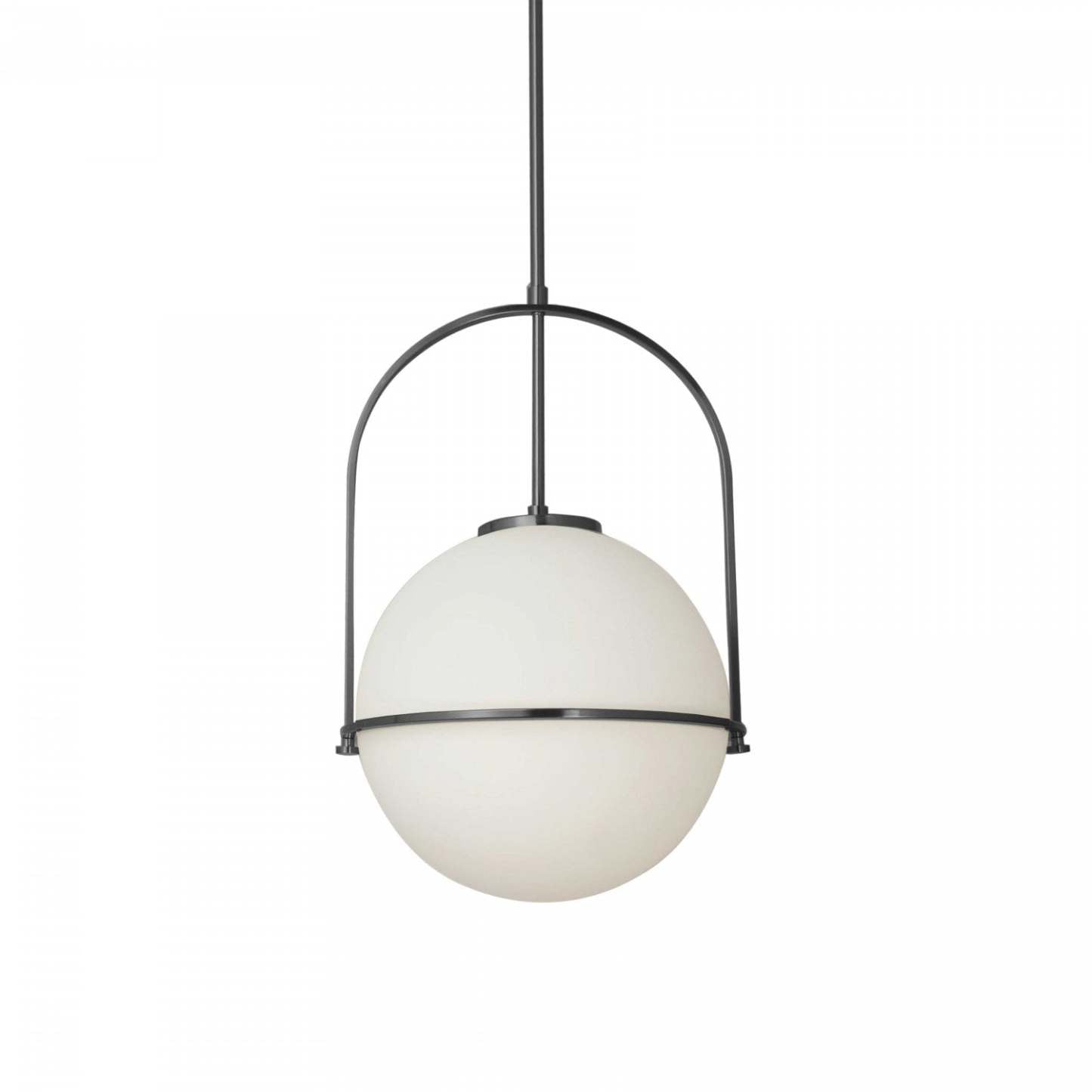Dainolite Paola 1 Light Pendant Small Matte Black White Opal Glass Lamp|Petit luminaire suspendu Paola de Dainolite en verre blanc opale, avec finition noire mate et 1 ampoule