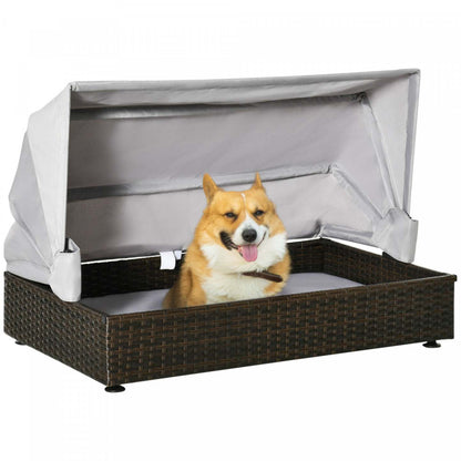 Pawhut Niche Pour Chien En Osier, Canapé Surélevé Pour Animal De Compagnie, Lit Chien En Rattan, Utilisation Intérieure Extérieure, Pour Jardin Patio Wit|Pawhut Wicker Dog House With Foldable Roof, Elevated Pet Sofa, Rattan Cat Bed