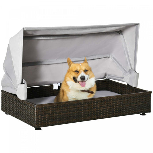 Pawhut Niche Pour Chien En Osier, Canapé Surélevé Pour Animal De Compagnie, Lit Chien En Rattan, Utilisation Intérieure Extérieure, Pour Jardin Patio Wit|Pawhut Wicker Dog House With Foldable Roof, Elevated Pet Sofa, Rattan Cat Bed