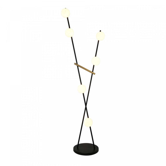 Cortina 6 Light Floor Lamp, Black, Brushed Brass | Lampadaire Sur Pied Cortina A 6 lampes, Noir, Laiton Brosse
