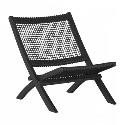 Agave Wood Braided Rope Lounge Chair - Black|Fauteuil de détente Agave en bois et en corde tressée - noir