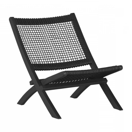 Agave Wood Braided Rope Lounge Chair - Black|Fauteuil de détente Agave en bois et en corde tressée - noir
