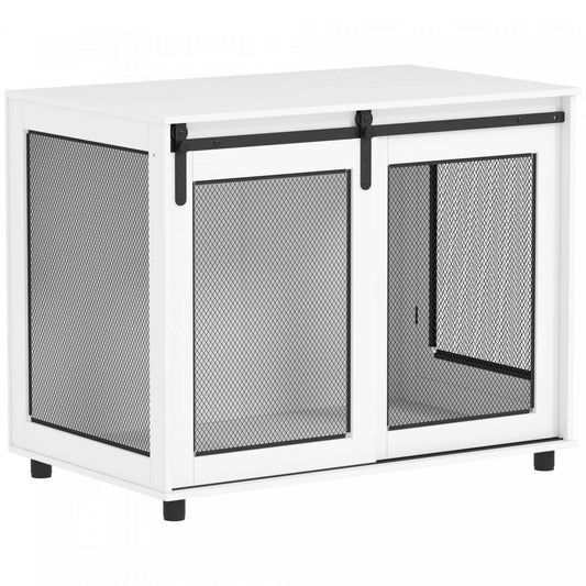 Pawhut Meuble Pour Cage De Chien, 39 Table D'Extrémité De Niche Pour Chien Avec Porte Coulissante,