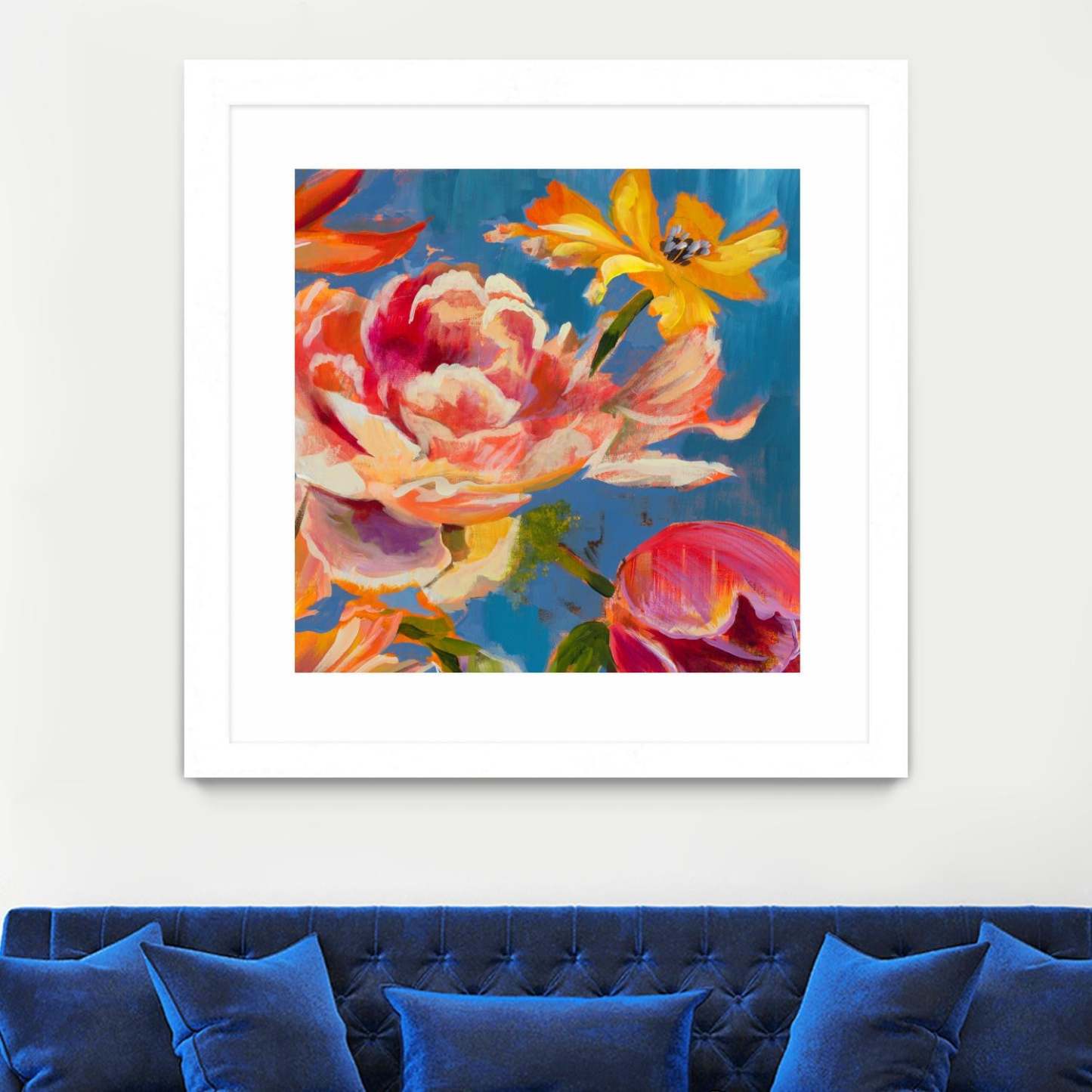 Spring Bouquet V31 Matted and Framed White 36x36 Wall Art|Œuvre d'art murale encadrée blanche et mate « Spring Bouquet V31 » 36 x 36