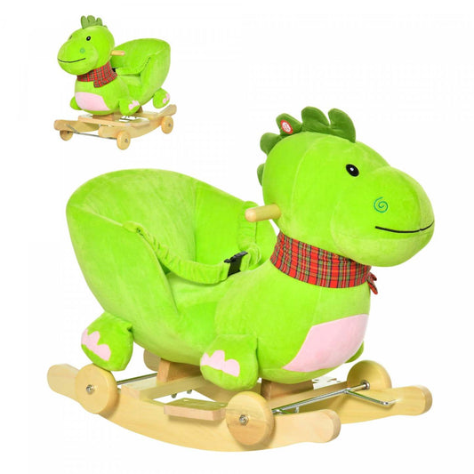 Qaba Bebe Cheval A Bascule Enfants Interactive 2-en-1 Poussette A Chevaucher Dinosaure A Bascule Avec Crèche