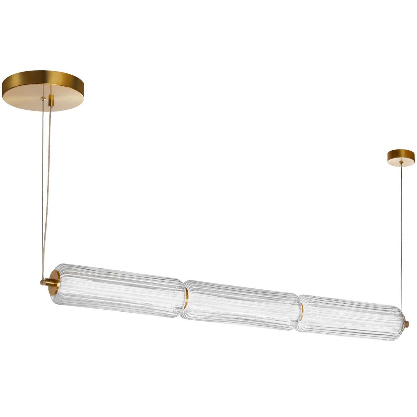 Dainolite Ramona LED Horizontal Pendant 30w Aged Brass Clear Fluted Glass Lamp|Luminaire suspendu horizontal Ramona de Dainolite en verre cannelé transparent, avec fini laiton vieilli et ampoule à DEL de 30 W
