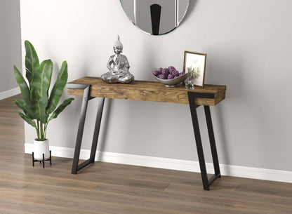 Console étroite de 47 po avec tablette de rangement - bois recyclé brun avec métal noir