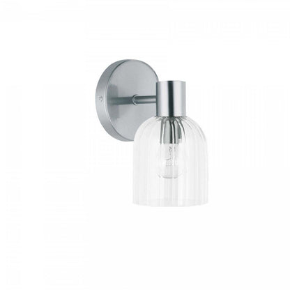 Dainolite Vienna 1 Light Incandescent Wall Sconce Polished Chrome Clear Ribbed Glass Lamp|Applique murale Vienna de Dainolite en verre côtelé transparent, finition chromée polie et 1 ampoule incandescente