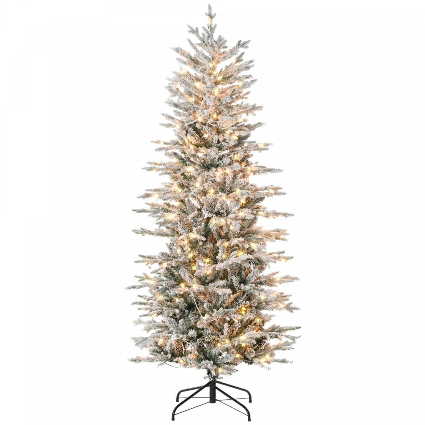 Homcom Arbre De Noël Artificiel Floqué De 6 Pi Avec Lumières Jaunes Chaudes | Homcom Arbre De Noël Artificiel Floqué De 6 Pi Avec Lumières Jaunes