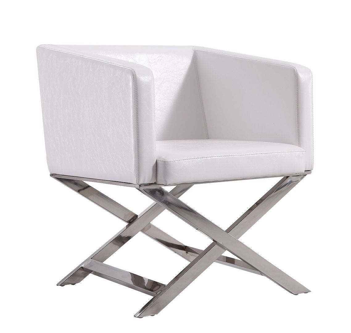 Manhattan Comfort Hollywood Polished Chrome Faux Leather Lounge Accent Chair - White|Fauteuil d'appoint de détente Hollywood de Manhattan Comfort en chrome poli et en similicuir - blanc