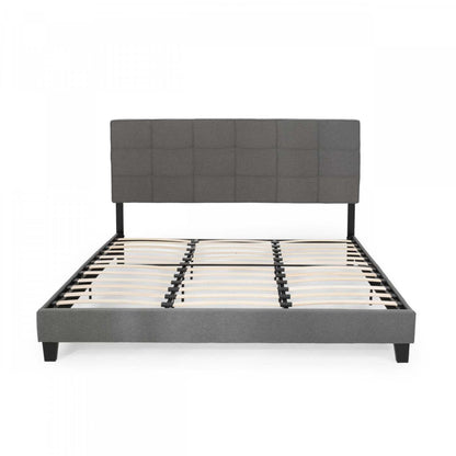 Cadre de lit plateforme Lucia capitonné avec coutures gaufrées, taille King, gris anthracite | Lucia Cadre de lit plateforme capitonné avec coutures gaufrées, taille King, gris anthracite