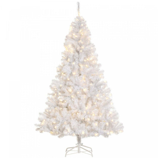Homcom Arbre De Noël Artificiel Pré-éclairé De 6 Pieds Avec 250 Lumières LED Blanches Chaudes Et 1000 Embouts