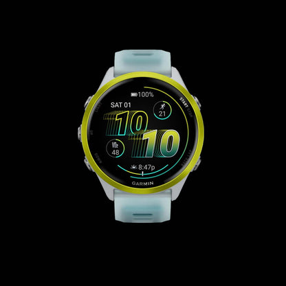 Garmin Forerunner 570 Montre Intelligente 47mm, Amoled, Aluminium Jaune Amp, Pierre Blanche/turquoise, Suivi de Course GPS, Batterie de 11 jours