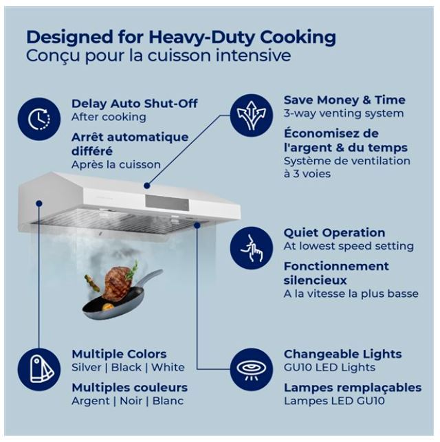 Hauslane 30 Under Cabinet Stainless Steel Range Hood - UC-PS18SS-30|Hotte de cuisinière sous l'armoire Hauslane de 30 po en acier inoxydable - UC-PS18SS-30