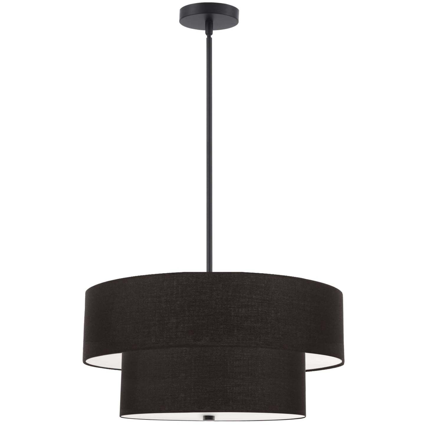 Dainolite Everly 4 Light 2 Tier Pendant Matte Black Finish Black Shade Lamp|Luminaire suspendu Everly de Dainolite avec abat-jour noir, 2 niveaux, fini noir mat et 4 ampoules