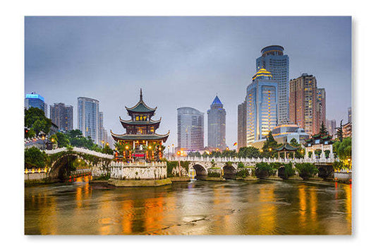 Guiyang, Chine Skyline 24x36 Cadre d’art mural et panneau en tissu| Guiyang, Chine Skyline 24 po x 36 po : Cadre d'art mural et panneau de tissu|D44GZLIB