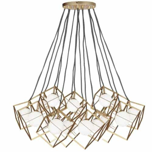 Dainolite Thomson 16 Light Chandelier Gold White Glass Lamp|Lustre Thomson de Dainolite en verre blanc, avec fini doré et 16 ampoules
