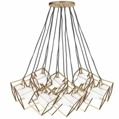 Dainolite Thomson 16 Light Chandelier Gold White Glass Lamp|Lustre Thomson de Dainolite en verre blanc, avec fini doré et 16 ampoules