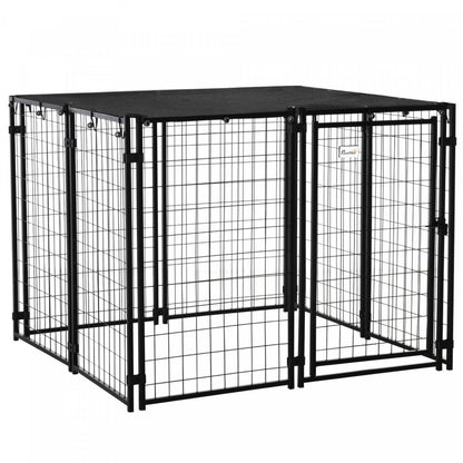 Pawhut Niche D'extérieur Pour Chien, Cloture En Fil D'acier Soude, Cage De Parc Verrouillable Avec Couverture Supérieure, Porte