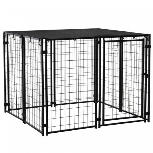 Pawhut Niche D'extérieur Pour Chien, Cloture En Fil D'acier Soude, Cage De Parc Verrouillable Avec Couverture Supérieure, Porte