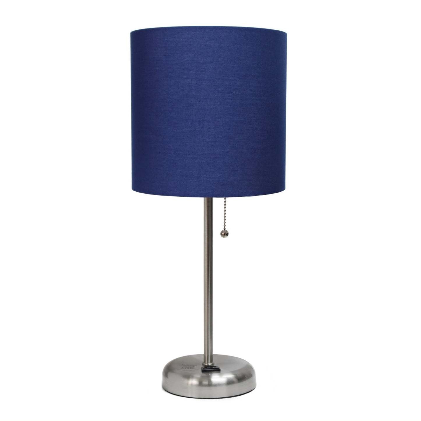 Limelights Stick Lamp with Charging Outlet And Fabric Shade, Navy Table Lamp|Lampe de table Limelights bleu marine avec pied mince et prise de recharge|D210QXQO